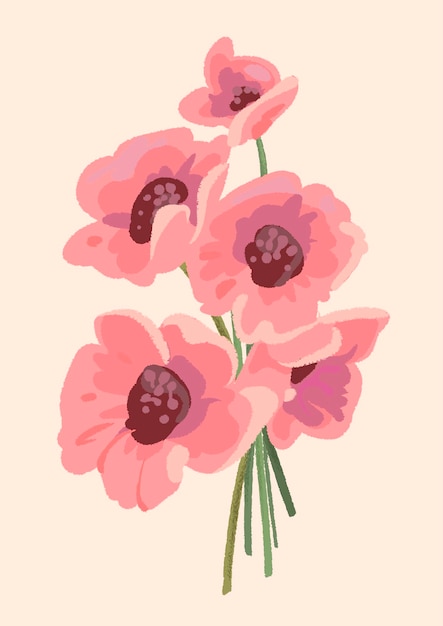 plantilla de póster vectorial con flores dibujadas a mano