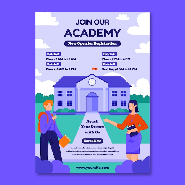 plantilla de póster vertical de la academia plana