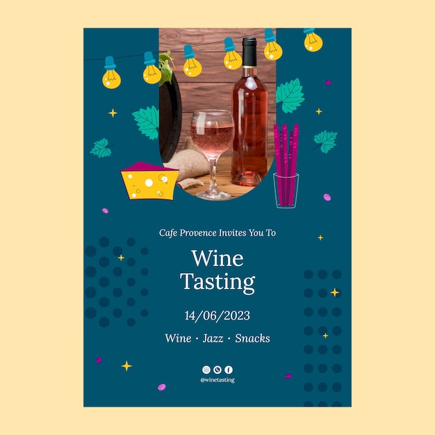 Vector plantilla de póster vertical de cata de vinos y viñedos.