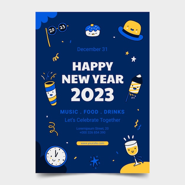 Plantilla de póster vertical de celebración de año nuevo 2023