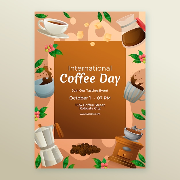plantilla de póster vertical para la celebración del día internacional del café