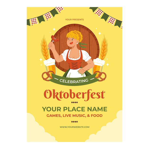 Plantilla de póster vertical para la celebración del festival de la cerveza oktoberfest
