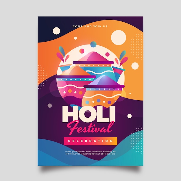 Vector plantilla de póster vertical para la celebración del festival holi