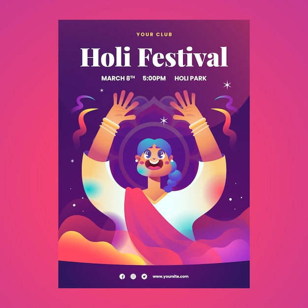 Vector plantilla de póster vertical para la celebración del festival holi