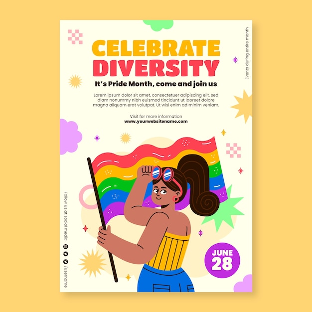 Vector plantilla de póster vertical para la celebración del mes del orgullo