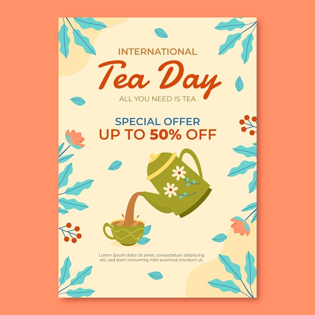 Vector plantilla de póster vertical del día internacional del té