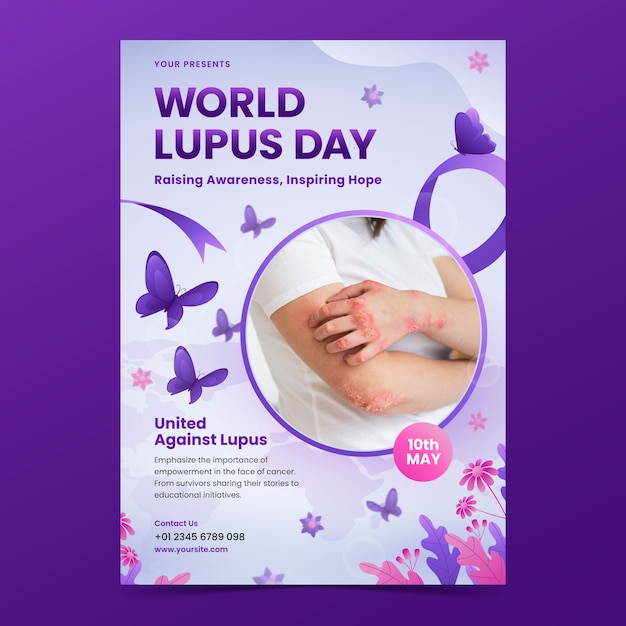 Vector plantilla de póster vertical del día mundial del lupus con gradiente