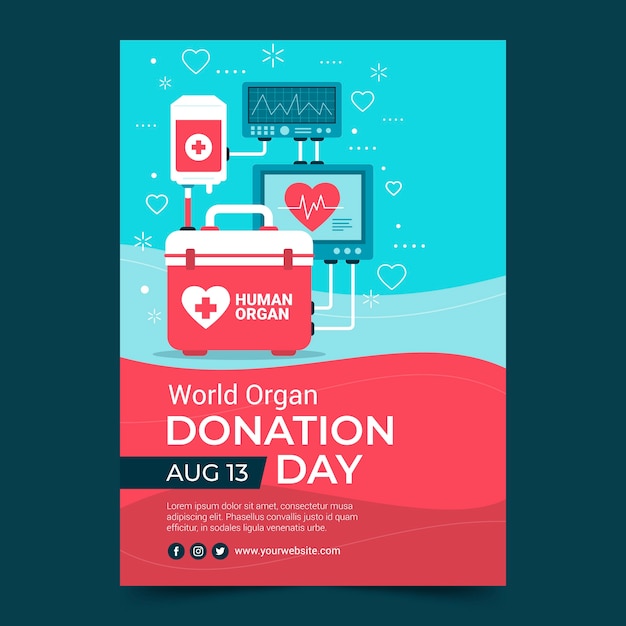Plantilla de póster vertical del día mundial plano de la donación de órganos