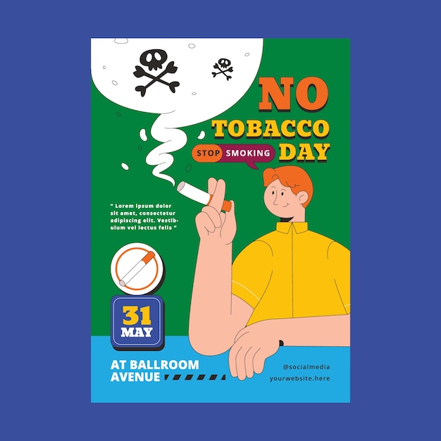 Plantilla de póster vertical del día sin tabaco dibujado a mano