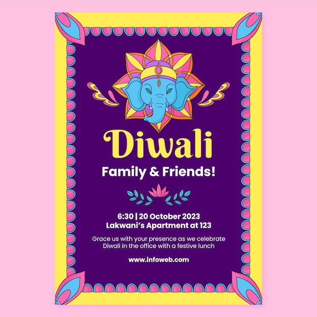 Plantilla de póster vertical dibujado a mano para la celebración del festival de diwali