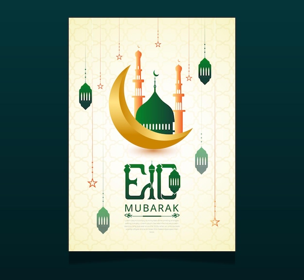 plantilla de póster vertical Eid alfitr realista con elementos creativos