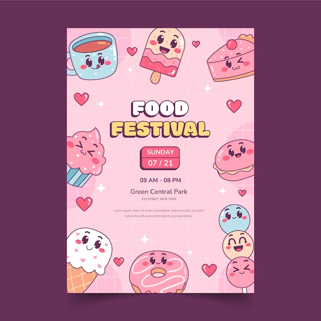 plantilla de póster vertical de estilo kawaii dibujada a mano