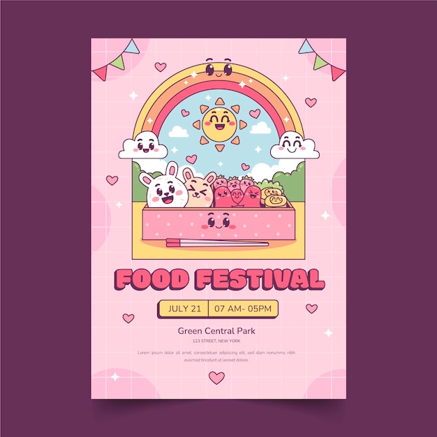 plantilla de póster vertical de estilo kawaii dibujada a mano