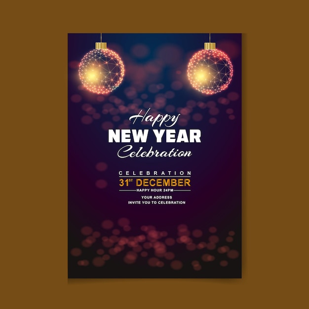 plantilla de póster vertical de Feliz Año Nuevo con ilustración