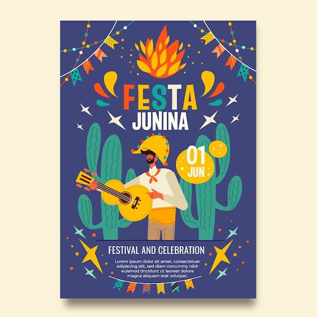 Vector plantilla de póster vertical de festas juninas brasileñas con gradiente