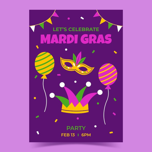 Vector plantilla de póster vertical para el festival de mardi gras