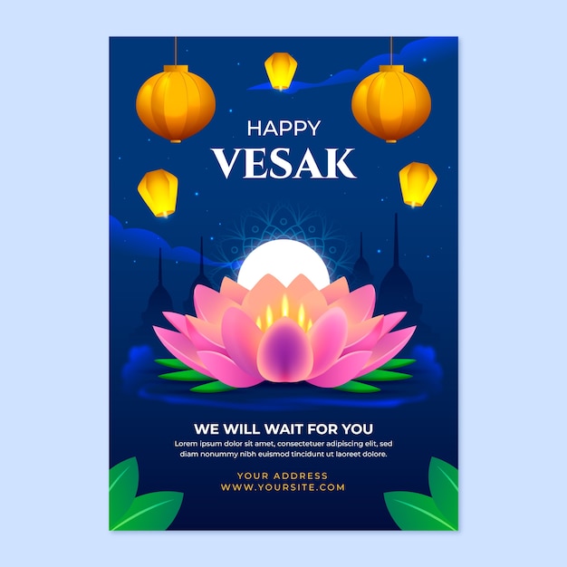 plantilla de póster vertical del festival del vesak con gradiente