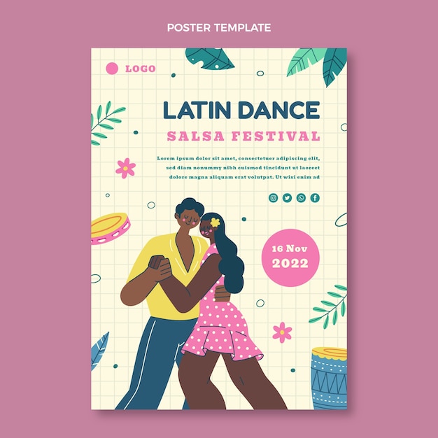 Vector plantilla de póster vertical de fiesta de baile latino dibujado a mano