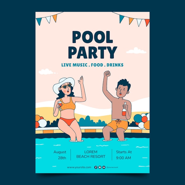 Plantilla de póster vertical para fiesta en la piscina