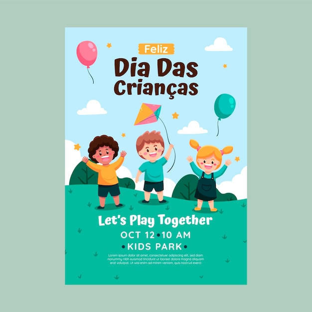 Vector plantilla de póster vertical flat dia das criancas