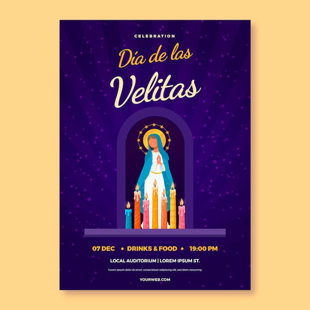 Vector plantilla de póster vertical flat dia de las velitas