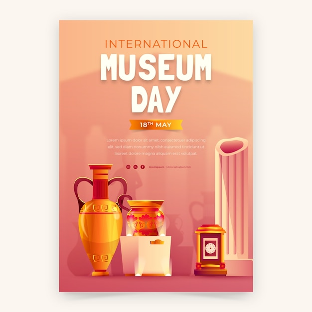 Vector plantilla de póster vertical con gradiente para el día internacional de los museos