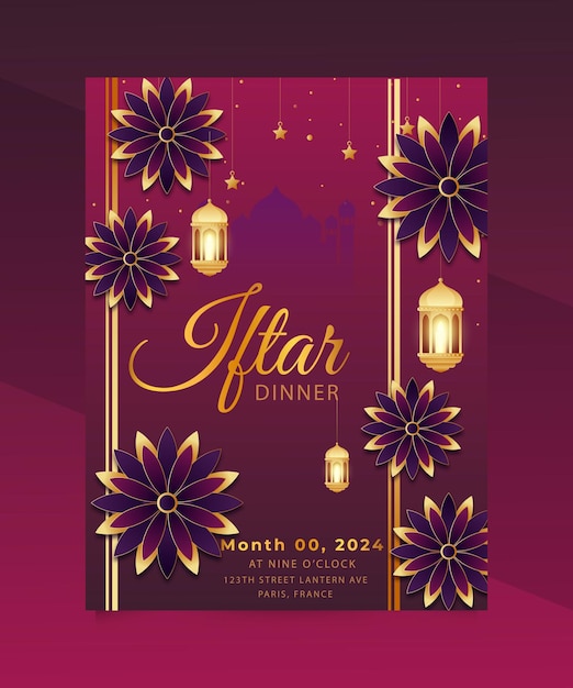 plantilla de póster vertical de iftar de vector plano