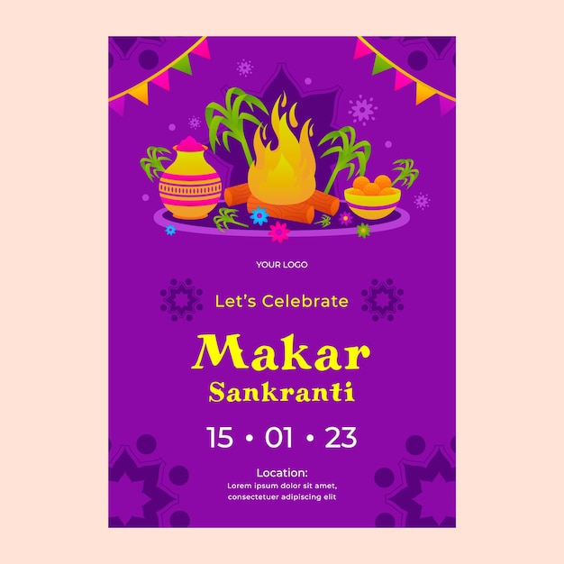 Vector plantilla de póster vertical makar sankranti degradado