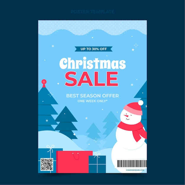 plantilla de póster vertical de navidad plana