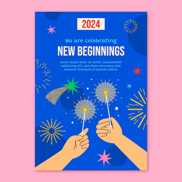 Vector plantilla de póster vertical plana para la celebración del año nuevo 2024