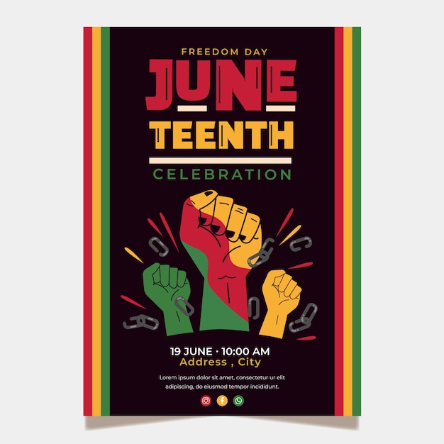 Vector plantilla de póster vertical plana para la celebración del decimosexto de junio americano