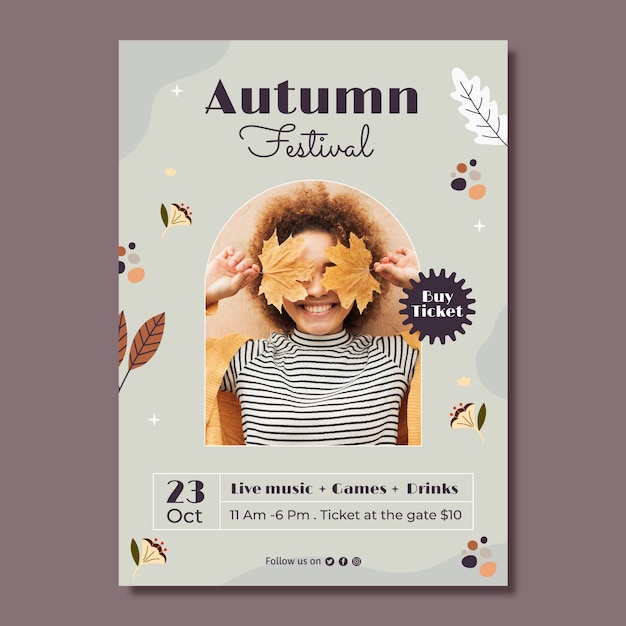 Vector plantilla de póster vertical plana para celebración de otoño