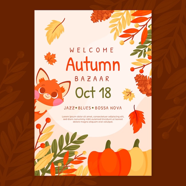 Vector plantilla de póster vertical plana para celebración de otoño