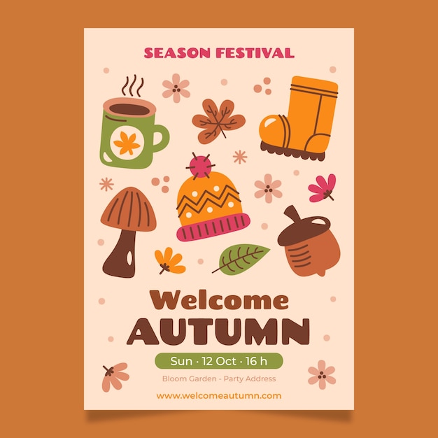 Vector plantilla de póster vertical plana para celebración de otoño