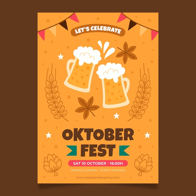 Vector plantilla de póster vertical plana para el festival de oktoberfest