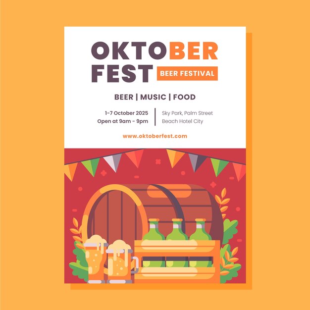 Vector plantilla de póster vertical plano para la celebración del oktoberfest