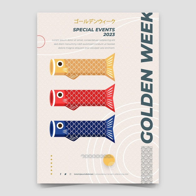 Plantilla de póster vertical plano para la celebración de la semana dorada