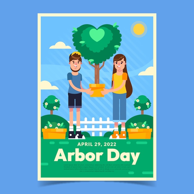 Vector plantilla de póster vertical plano del día del árbol