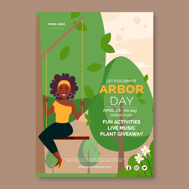 Plantilla de póster vertical plano del día del árbol