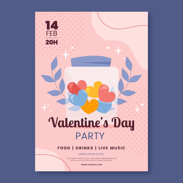 Vector plantilla de póster vertical plano para el día de san valentín