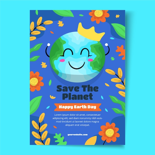 Vector plantilla de póster vertical plano del día de la tierra