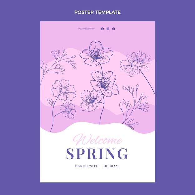 Plantilla de póster vertical de primavera dibujada a mano