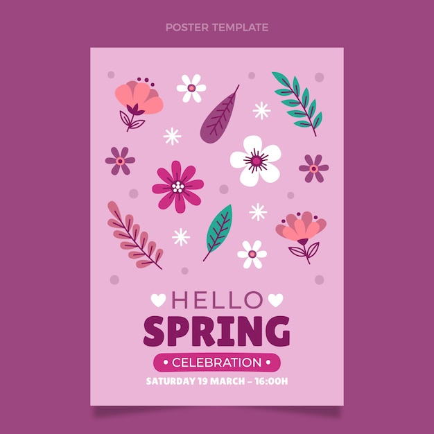 Plantilla de póster vertical de primavera plana