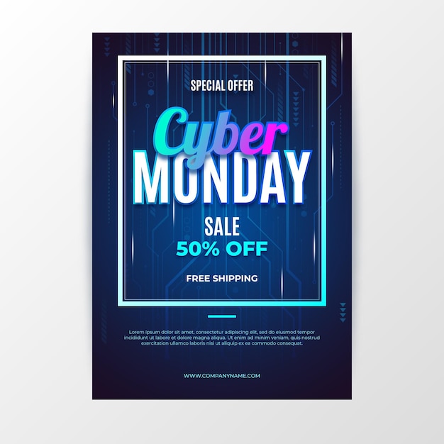 Vector plantilla de póster vertical realista de cyber monday