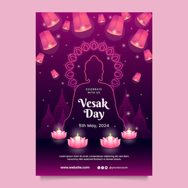 Vector plantilla de póster vertical de vesak con gradiente