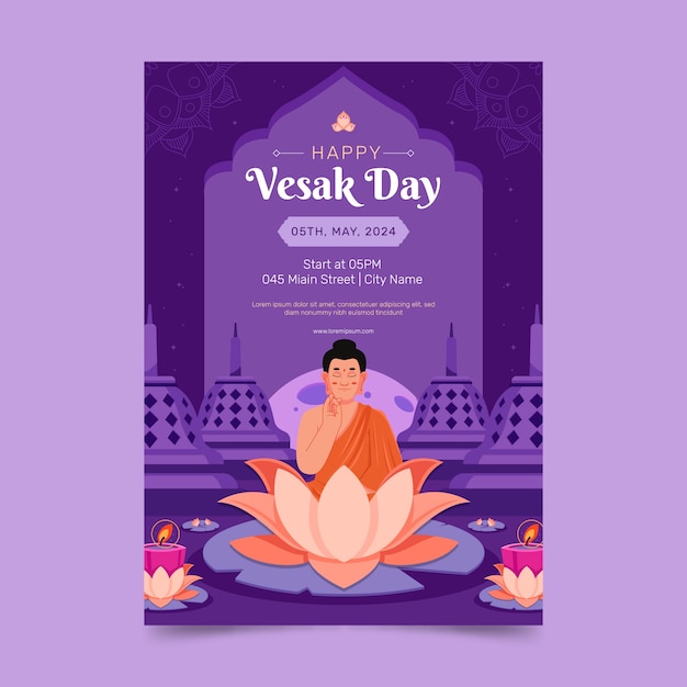 plantilla de póster vertical de vesak plano