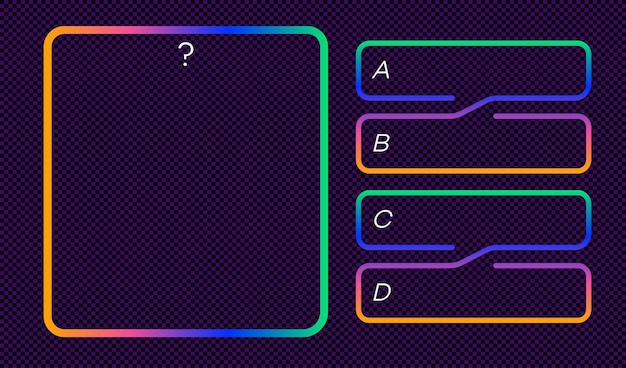 Plantilla de preguntas y respuestas estilo neón vectorial para examen de juego de preguntas programa de televisión prueba de examen escolar Ilustración 10 pasos