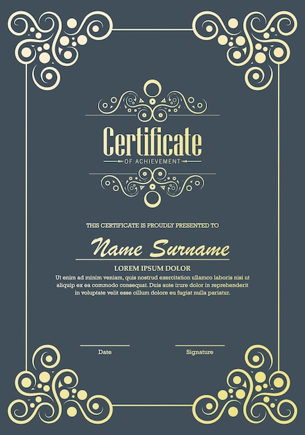 Plantilla de premio de certificado de logro clásico