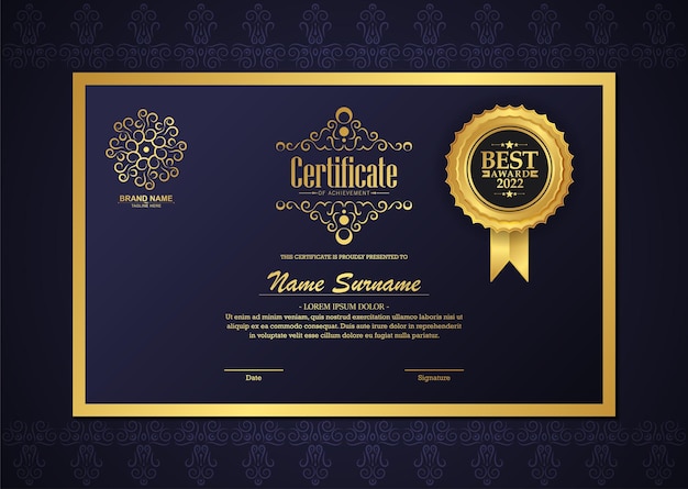 Plantilla de premio de certificado de logro clásico