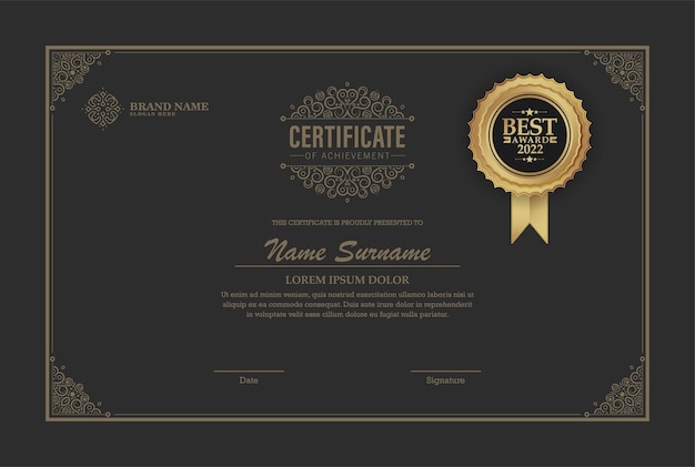 Plantilla de premio de certificado de logro clásico
